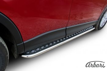 Защита штатных порогов с листом Arbori (труба - нержавейка d42, лист - алюминий) Mazda CX-5 KE дорестайлинг (2011-2014)