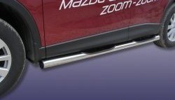 15 249 р. Защита порогов из трубы d76 мм с пластиковыми вставками для ног Slitkoff  Mazda CX-5  KE (2011-2017) (Нержавейка, Полированная)  с доставкой в г. Калуга. Увеличить фотографию 1