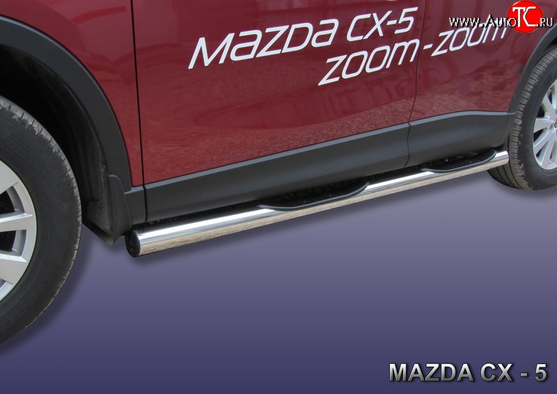15 249 р. Защита порогов из трубы d76 мм с пластиковыми вставками для ног Slitkoff  Mazda CX-5  KE (2011-2017) (Нержавейка, Полированная)  с доставкой в г. Калуга