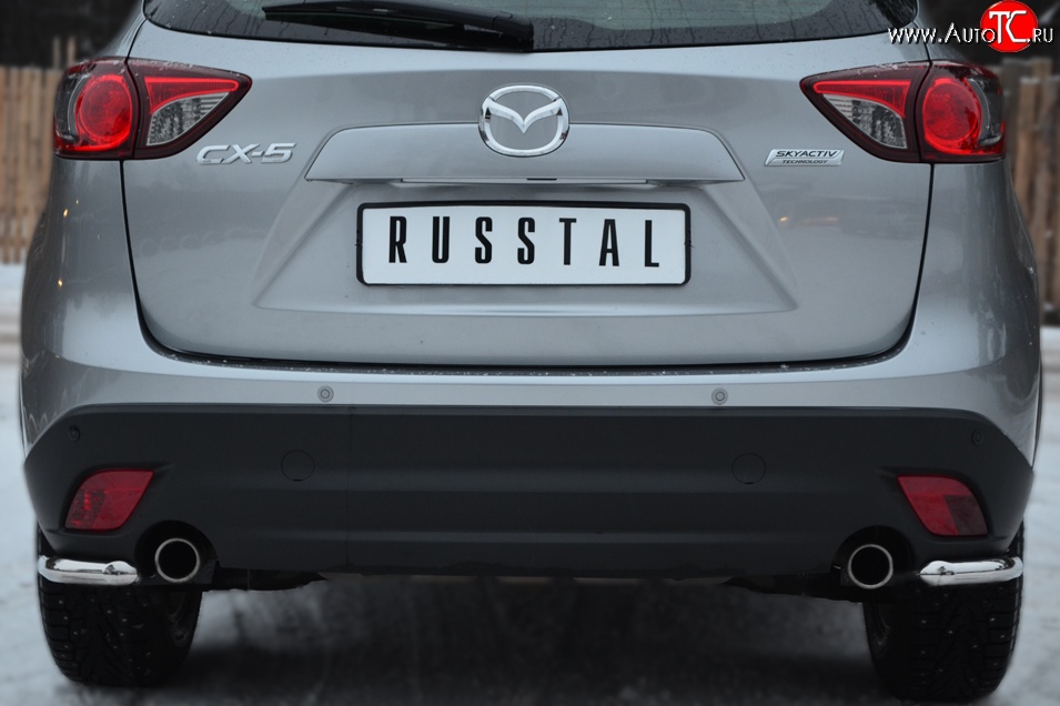 11 999 р. Защита заднего бампера (Ø63 мм уголки, нержавейка) Russtal Mazda CX-5 KE рестайлинг (2015-2017)  с доставкой в г. Калуга