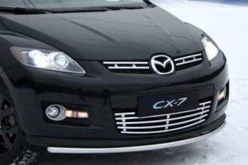 Декоративные элементы решётки радиатора верхние Souz96 (компл 2шт) Mazda CX-7 ER рестайлинг (2010-2012)  (Нержавеющая сталь d16)