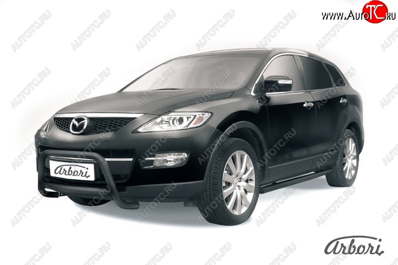 15 839 р. Защита переднего бампера Arbori (низкая, черная, 1 труба d57 mm). Mazda CX-9 TB дорестайлинг (2007-2009)  с доставкой в г. Калуга