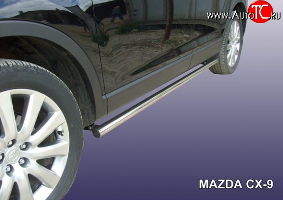 10 999 р. Защита порогов из круглой трубы диаметром 57 мм Slitkoff  Mazda CX-9  TB (2007-2009) (Нержавейка, Полированная)  с доставкой в г. Калуга
