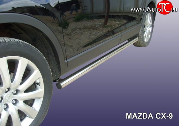 11 949 р. Защита порогов из круглой трубы диаметром 76 мм Slitkoff  Mazda CX-9  TB (2007-2009) (Нержавейка, Полированная)  с доставкой в г. Калуга