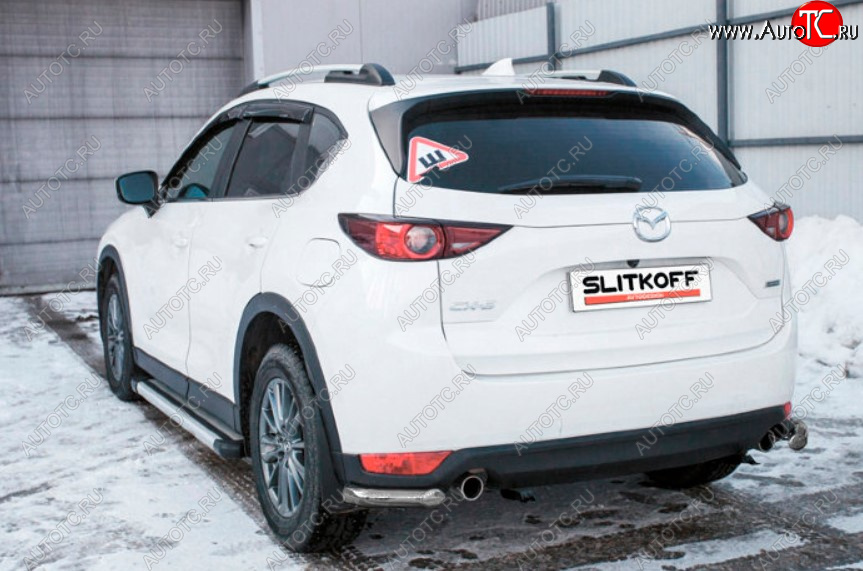 3 999 р. Защита заднего бампера Slitkoff (Ø 57 мм, уголки)  Mazda CX-5  KF (2016-2024) (Сталь с полимерным покрытием. Цвет: серебристый)  с доставкой в г. Калуга
