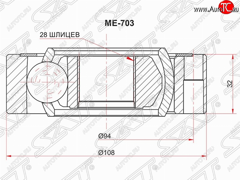 2 299 р. Шрус (внутренний) SAT (28*108 мм) Mercedes-Benz Vito W638 (1996-2003)  с доставкой в г. Калуга