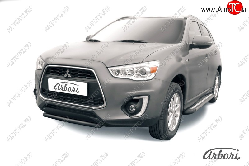 6 569 р. Защита переднего бампера Arbori (короткая, черная, 1 труба d57 mm). Mitsubishi ASX 1-ый рестайлинг (2013-2016)  с доставкой в г. Калуга