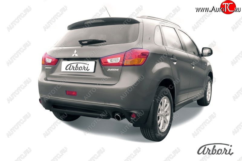 5 219 р. Защита заднего бампера Arbori (короткая, черная, 1 труба d57 mm). Mitsubishi ASX 1-ый рестайлинг (2013-2016)  с доставкой в г. Калуга