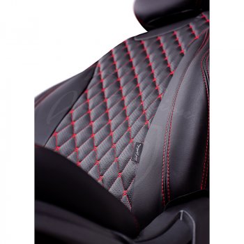 16 749 р. Чехлы для сидений Lord Autofashion Байрон (экокожа, раздельная спинка, 3 Г-образных подголовника)  Mitsubishi ASX (2010-2020) (Черный, вставка черная, строчка красная)  с доставкой в г. Калуга. Увеличить фотографию 3