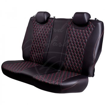 16 749 р. Чехлы для сидений Lord Autofashion Байрон (экокожа, раздельная спинка, 3 Г-образных подголовника)  Mitsubishi ASX (2010-2020) (Черный, вставка черная, строчка красная)  с доставкой в г. Калуга. Увеличить фотографию 4