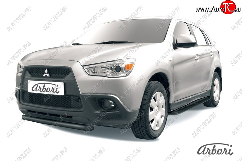 6 569 р. Защита переднего бампера Arbori (короткая, черная, 1 труба d57 mm). Mitsubishi ASX дорестайлинг (2010-2012)  с доставкой в г. Калуга