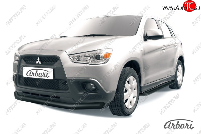 7 739 р. Защита переднего бампера Arbori (черная, 1 труба d76 mm). Mitsubishi ASX дорестайлинг (2010-2012)  с доставкой в г. Калуга