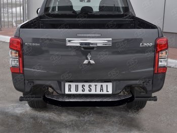 Защита заднего бампера (Ø63 мм, окрашенная/лист алюминиевый) Russtal Mitsubishi L200 5 KK,KL рестайлинг (2018-2022)  (черный цвет)