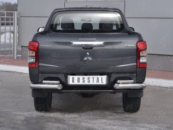 Защита заднего бампера (2 трубы Ø76 и 42 мм уголки, нержавейка) SLITKOFF Mitsubishi (Митсубиси) L200 (л)  5 KK,KL (2018-2022) 5 KK,KL рестайлинг