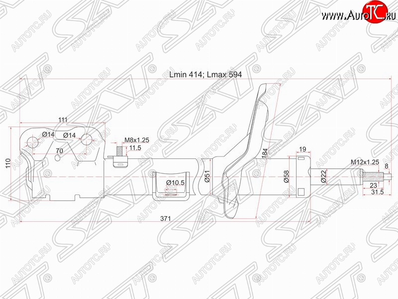 3 169 р. Левый амортизатор передний SAT Mitsubishi Lancer 10 хэтчбек 5 дв рестайлинг (2011-2017)  с доставкой в г. Калуга