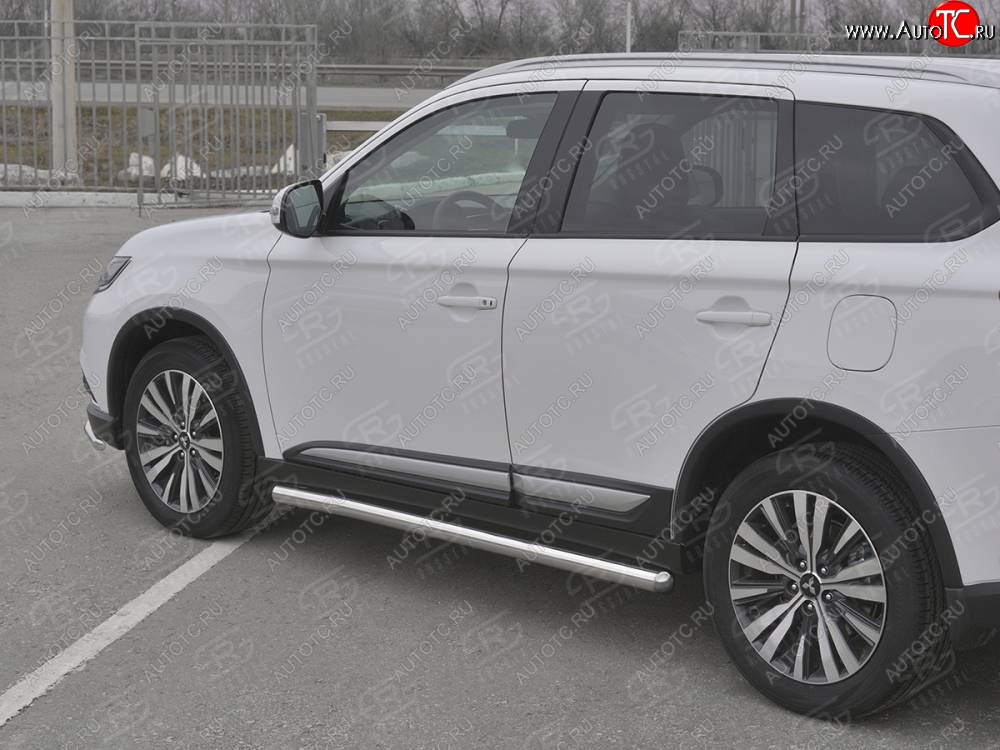 17 399 р. Защита порогов (Ø63 мм, нержавейка) SLITKOFF  Mitsubishi Outlander  GF (2018-2022) 3-ий рестайлинг (Металлические торцы под 90°)  с доставкой в г. Калуга