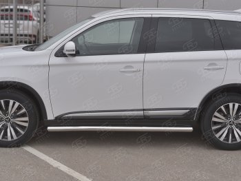 17 399 р. Защита порогов (Ø63 мм, нержавейка) SLITKOFF  Mitsubishi Outlander  GF (2018-2022) 3-ий рестайлинг (Металлические торцы под 90°)  с доставкой в г. Калуга. Увеличить фотографию 2