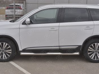 21 349 р. Защита порогов (Ø76 мм с проступью, нержавейка) SLITKOFF  Mitsubishi Outlander  GF (2018-2022) 3-ий рестайлинг (Металлические торцы под 45°)  с доставкой в г. Калуга. Увеличить фотографию 2