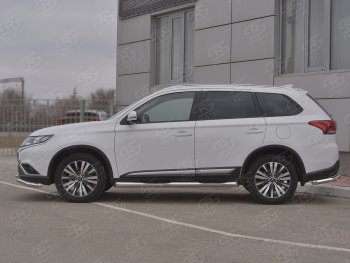 21 349 р. Защита порогов (Ø76 мм с проступью, нержавейка) SLITKOFF  Mitsubishi Outlander  GF (2018-2022) 3-ий рестайлинг (Металлические торцы под 45°)  с доставкой в г. Калуга. Увеличить фотографию 3