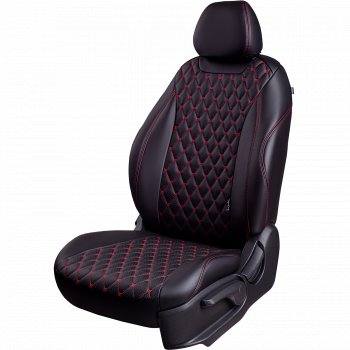 Чехлы для сидений Lord Autofashion Байрон (экокожа, спинка и сиденье 60/40, подлокотник, 3 Г-образных подголовника) Mitsubishi Outlander GF 3-ий рестайлинг (2018-2024)