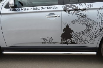 12 849 р. Защита порогов на Russtal (труба D63)  Mitsubishi Outlander  GF (2012-2014) (Защита порогов с загрушками на торцах (вариант 2))  с доставкой в г. Калуга. Увеличить фотографию 3