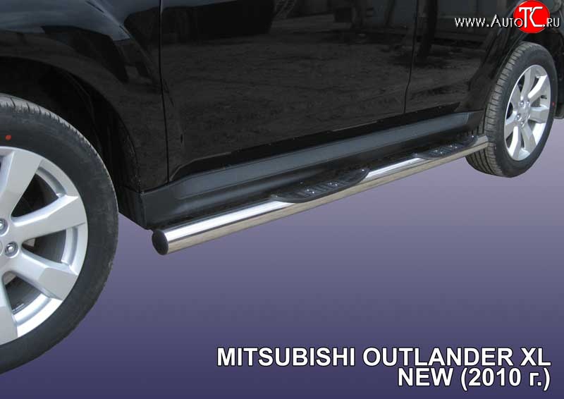 13 949 р. Защита порогов из трубы d76 мм с пластиковыми вставками для ног Slitkoff Mitsubishi Outlander XL (CW)  рестайлинг (2010-2013) (Нержавейка, Полированная)  с доставкой в г. Калуга