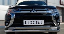22 949 р. Защита переднего бампера (2 трубыØ75х42 и 63 мм, нержавейка) Russtal  Mitsubishi Outlander  GF (2015-2018)  с доставкой в г. Калуга. Увеличить фотографию 3