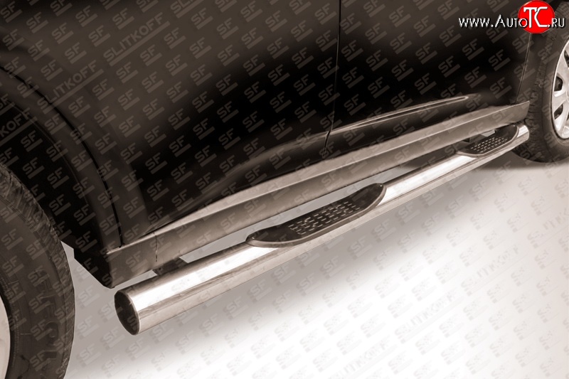 13 949 р. Защита порогов из трубы d76 мм с пластиковыми вставками для ног Slitkoff  Mitsubishi Outlander  GF (2012-2014) (Нержавейка, Полированная)  с доставкой в г. Калуга