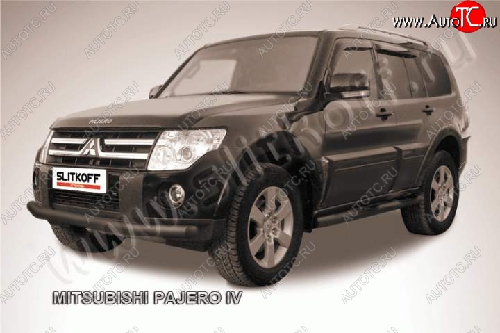 7 449 р. Защита переднего бампер Slitkoff  Mitsubishi Pajero ( 4 V90,  4 V80) (2006-2015) (Цвет: серебристый)  с доставкой в г. Калуга