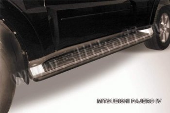 6 649 р. Защита штатного порога d42 Slitkoff Mitsubishi Pajero 4 V90 1-ый рестайлинг (2011-2015) (Цвет: серебристый)  с доставкой в г. Калуга. Увеличить фотографию 1