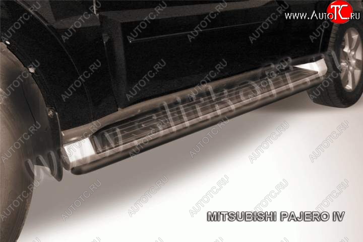 6 649 р. Защита штатного порога d42 Slitkoff Mitsubishi Pajero 4 V90 1-ый рестайлинг (2011-2015) (Цвет: серебристый)  с доставкой в г. Калуга