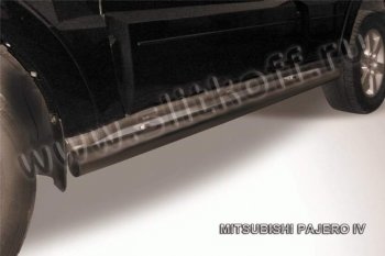 8 349 р. Защита порогов Slitkoff  Mitsubishi Pajero  4 V90 (2006-2015) (Цвет: серебристый)  с доставкой в г. Калуга. Увеличить фотографию 1