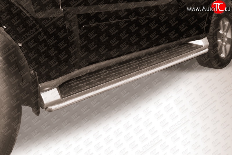 8 599 р. Защита штатных порогов из круглой трубы диаметром 42 мм Slitkoff  Mitsubishi Pajero  4 V90 (2006-2015) (Нержавейка, Полированная)  с доставкой в г. Калуга