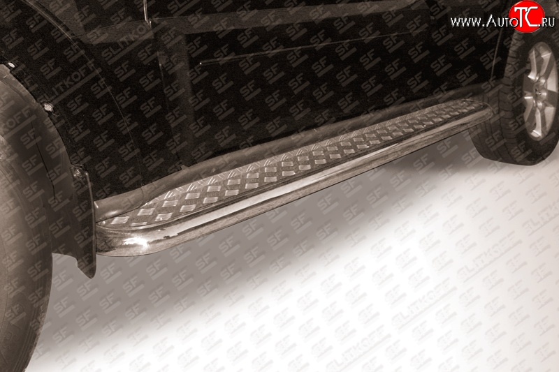 13 549 р. Широкая защита порогов с трубой диаметром 57 мм Slitkoff Mitsubishi Pajero 4 V90 дорестайлинг (2006-2011)  с доставкой в г. Калуга