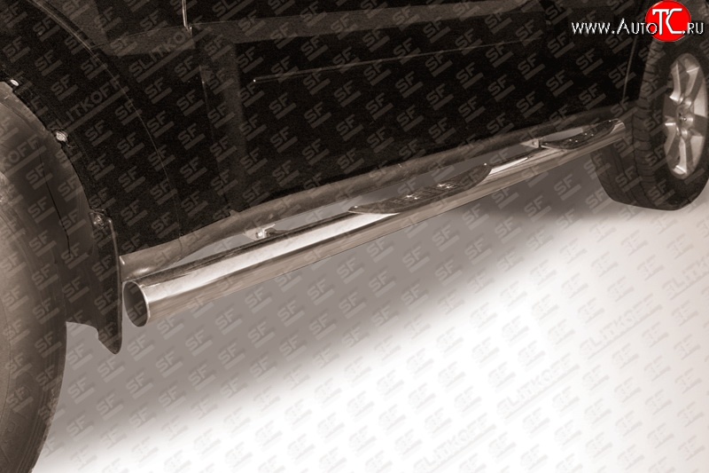 13 949 р. Защита порогов из трубы d76 мм с пластиковыми вставками для ног Slitkoff  Mitsubishi Pajero  4 V90 (2006-2015) (Нержавейка, Полированная)  с доставкой в г. Калуга