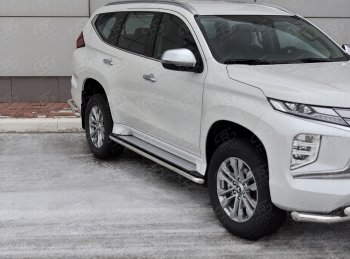 14 999 р. Защита порогов на SLITKOFF (Ø42 мм)  Mitsubishi Pajero Sport  QF (2019-2022) рестайлинг (полированная нержавейка)  с доставкой в г. Калуга. Увеличить фотографию 1