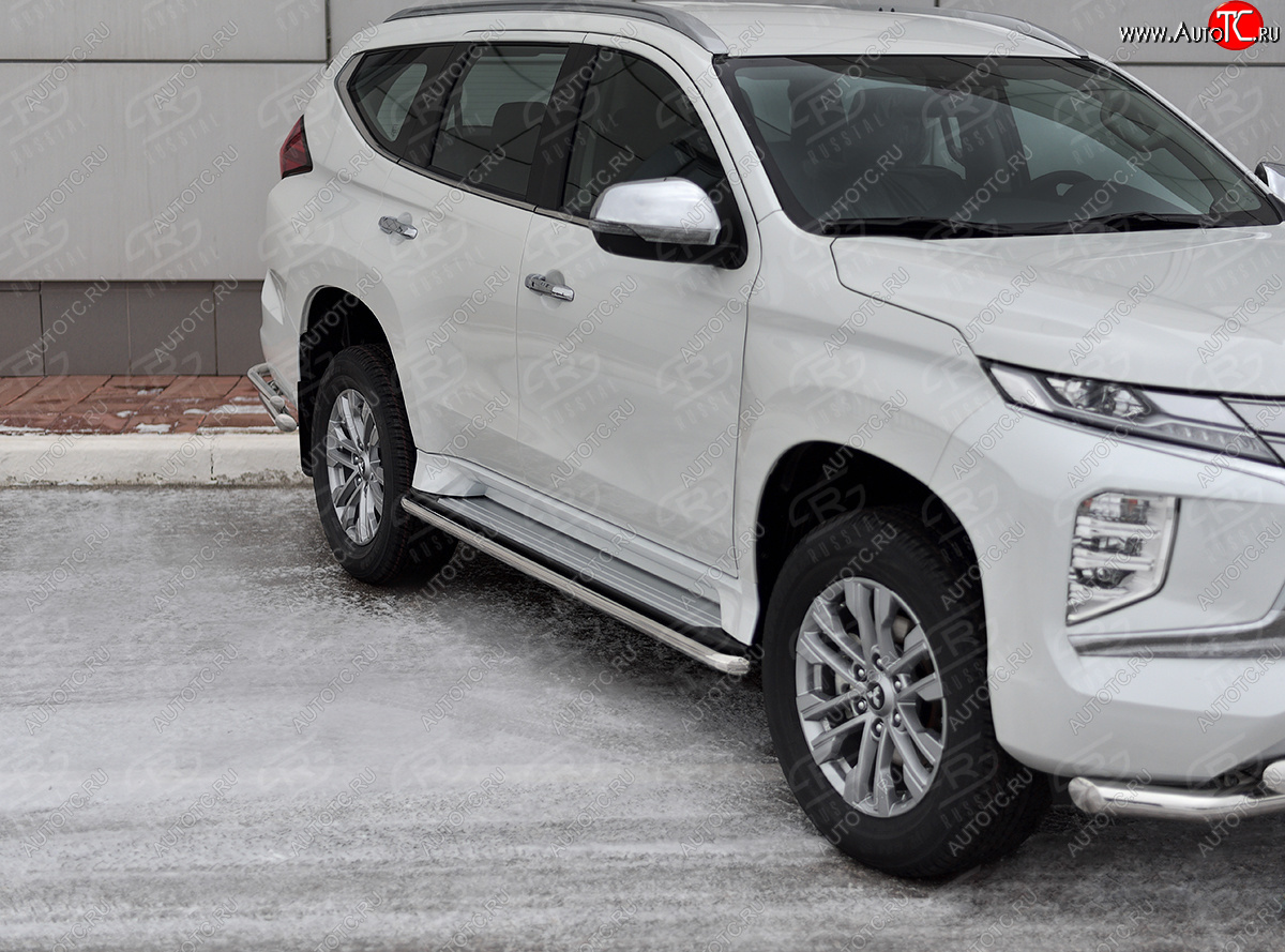 14 999 р. Защита порогов на SLITKOFF (Ø42 мм)  Mitsubishi Pajero Sport  QF (2019-2022) рестайлинг (полированная нержавейка)  с доставкой в г. Калуга