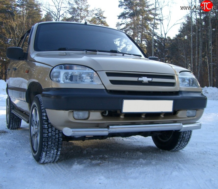 9 899 р. Защита переднего бампера (Ø63 мм ступень, нержавейка) Russtal  Chevrolet Niva  2123 (2002-2008), Лада 2123 (Нива Шевроле) (2002-2008)  с доставкой в г. Калуга