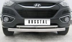 18 799 р. Защита переднего бампера (2 трубыØ76 и 42 мм, нержавейка) Russtal  Hyundai IX35  1 LM (2009-2018)  с доставкой в г. Калуга. Увеличить фотографию 2