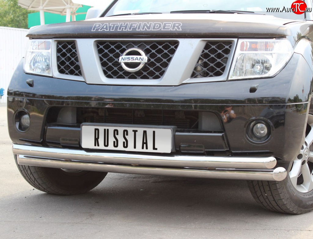 19 099 р. Защита переднего бампера (2 трубыØ76 и 63 мм, нержавейка) Russtal  Nissan Pathfinder  R51 (2004-2007)  с доставкой в г. Калуга