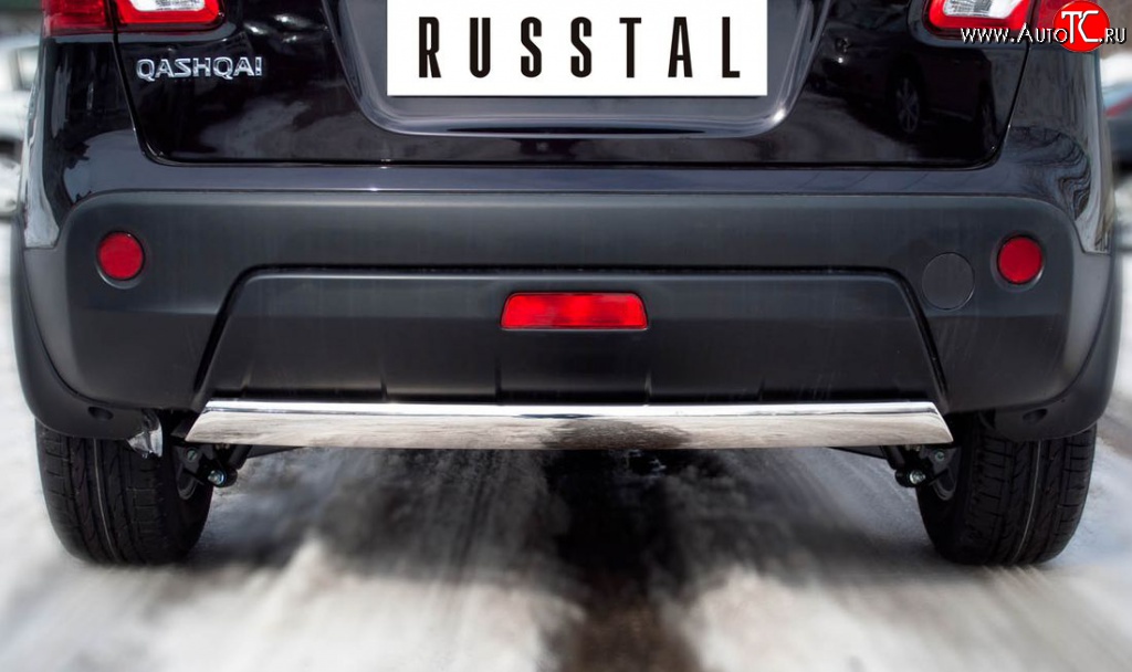 14 999 р. Защита заднего бампера (Ø75х42 мм, нержавейка) Russtal  Nissan Qashqai  1 (2010-2013)  с доставкой в г. Калуга