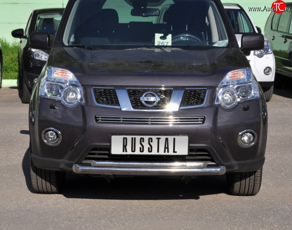 10 899 р. Защита переднего бампера (2 трубыØ63 и 42 мм, нержавейка) Russtal Nissan X-trail 2 T31 рестайлинг (2010-2015)  с доставкой в г. Калуга