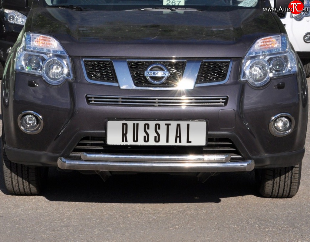 19 799 р. Защита переднего бампера (2 трубыØ76 и 42 мм, нержавейка) Russtal  Nissan X-trail  2 T31 (2010-2015)  с доставкой в г. Калуга