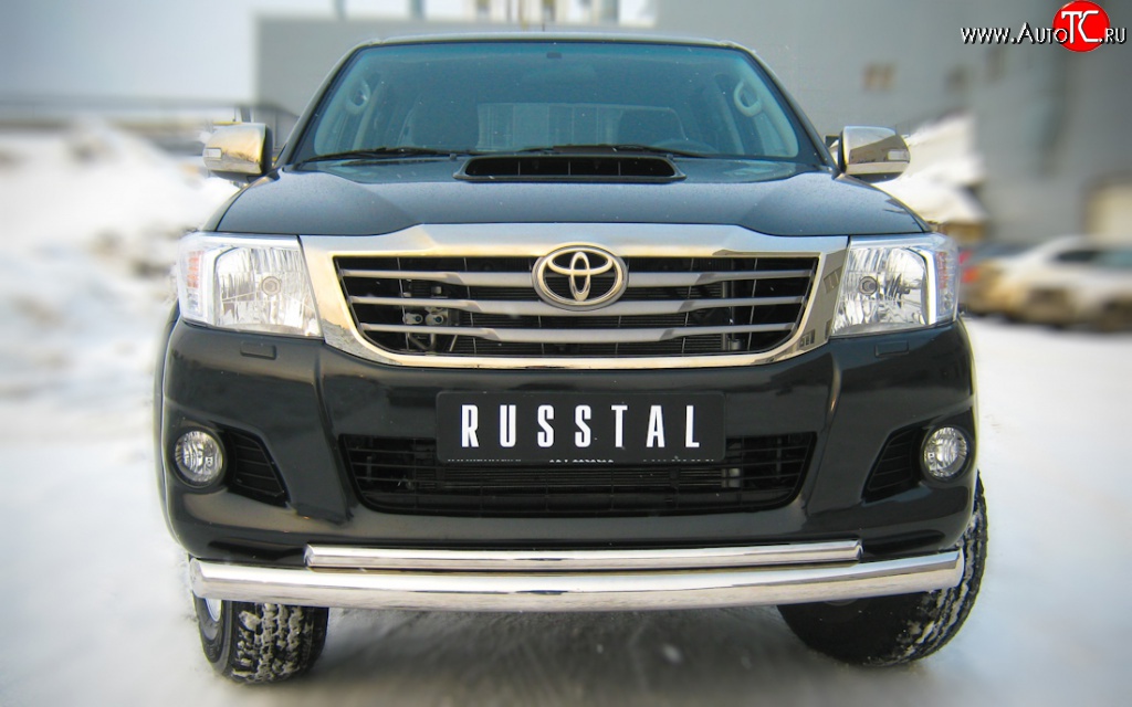 12 499 р. Защита переднего бампера (2 трубыØ76 и 42 мм, нержавейка) Russtal  Toyota Hilux  AN20,AN30 (2011-2016)  с доставкой в г. Калуга
