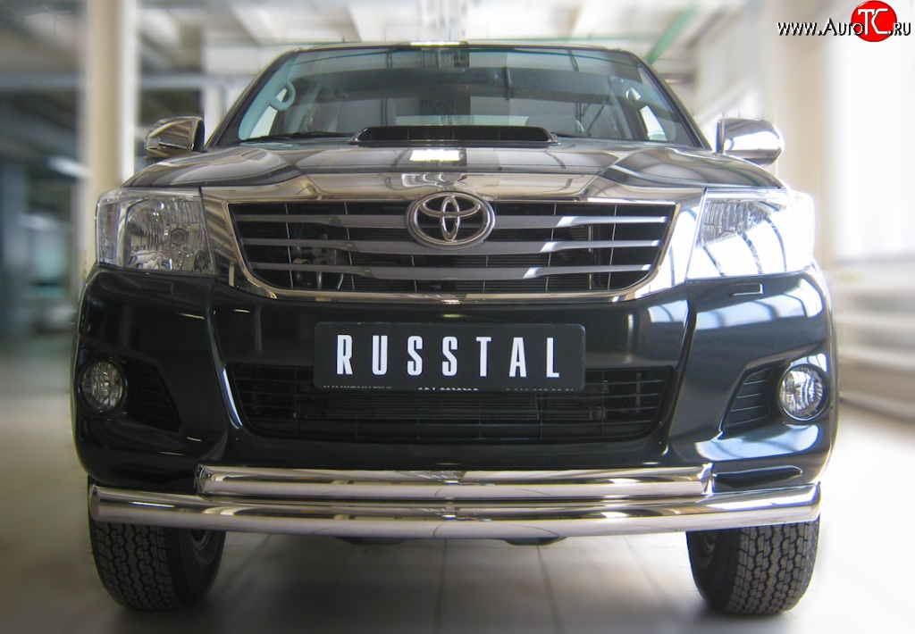 19 799 р. Защита переднего бампера (2 трубыØ76 и 63 мм, нержавейка) Russtal  Toyota Hilux  AN20,AN30 (2011-2016)  с доставкой в г. Калуга