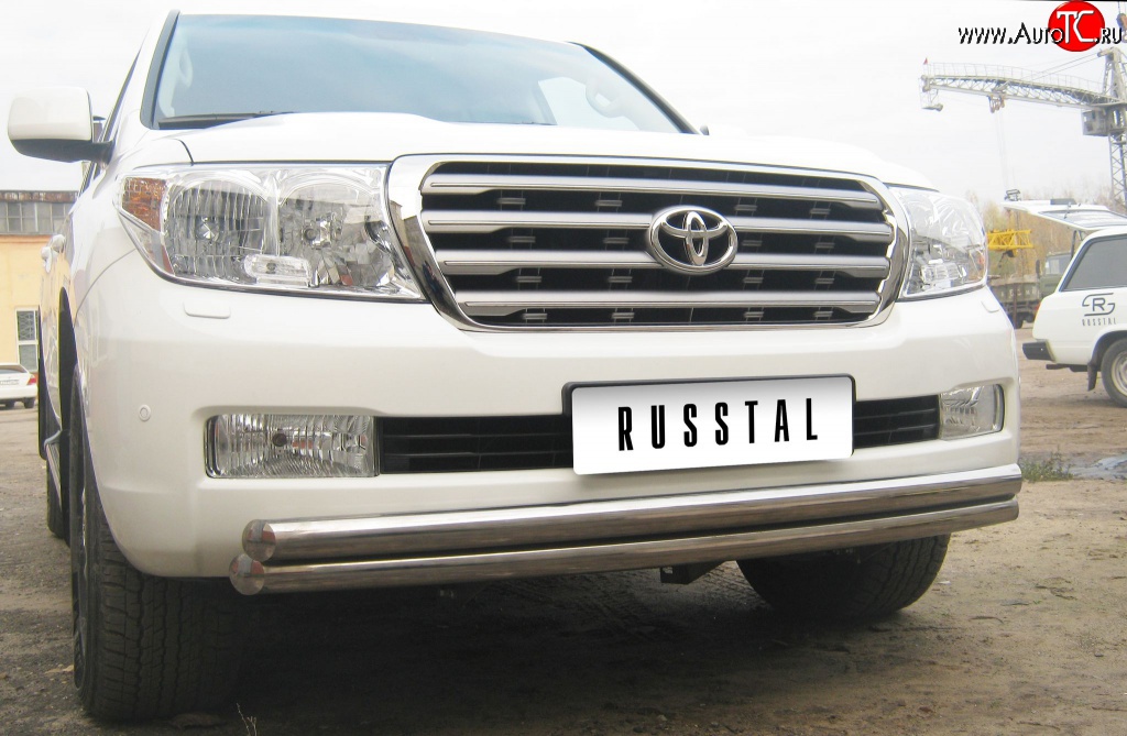18 799 р. Защита переднего бампера (2 трубыØ63 мм, нержавейка) Russtal  Toyota Land Cruiser  200 (2007-2012)  с доставкой в г. Калуга