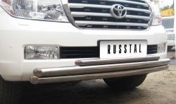 28 699 р. Тройная защита переднего бампера Russtal из труб диаметром 63, 63 и 42 мм  Toyota Land Cruiser  200 (2007-2012)  с доставкой в г. Калуга. Увеличить фотографию 2