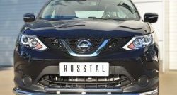 Защита переднего бампера (2 трубыØ63 и 42 мм, нержавейка) Russtal Nissan Qashqai 2 J11 дорестайлинг (2013-2019)