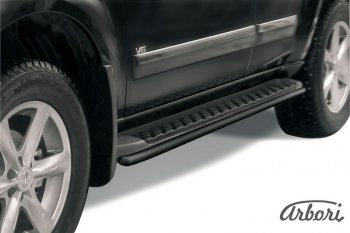 Защита штатных порогов Arbori (черная, d42 mm). Nissan Pathfinder R51 рестайлинг (2009-2014)