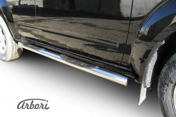 Защита штатных порогов Arbori (с проступью, нержавейка, d76 mm). Nissan Pathfinder R51 рестайлинг (2009-2014)